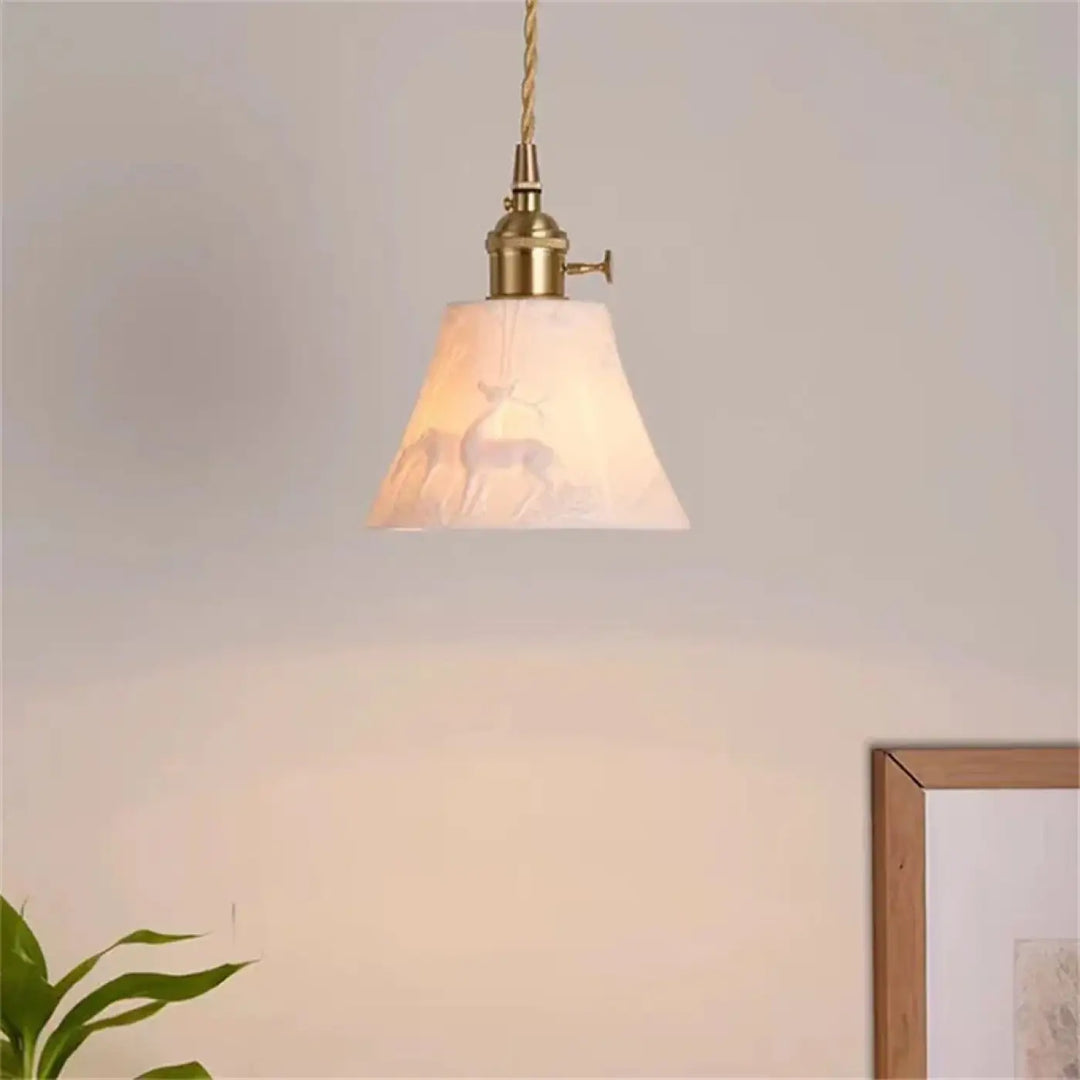 Suspension luminaire vintage abat jour motif cerf style nature