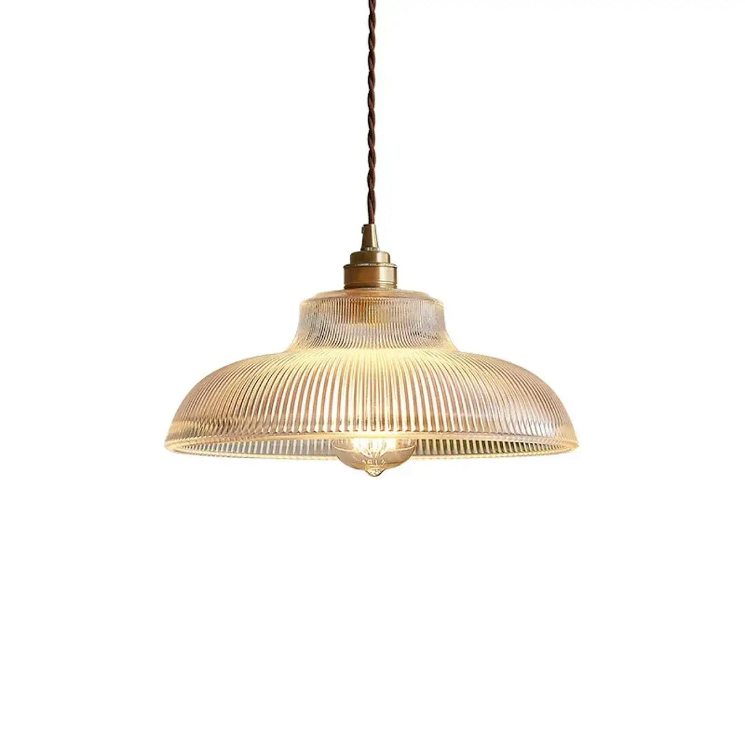 Suspension luminaire vintage verre transparent cannelé élégant