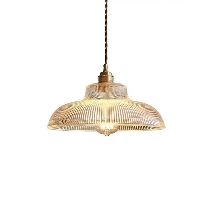 Suspension luminaire vintage verre transparent cannelé élégant