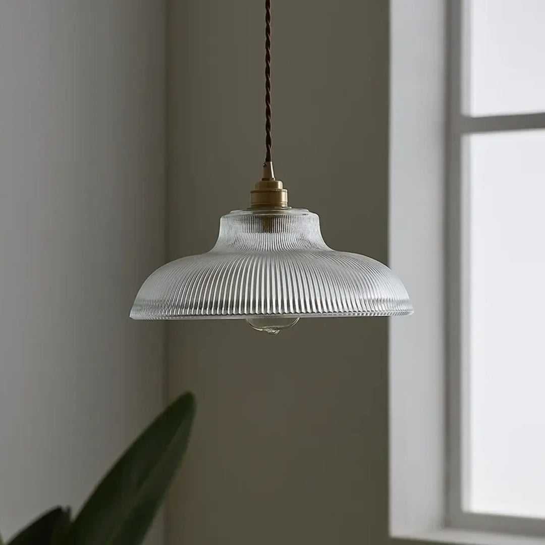 Suspension luminaire vintage verre transparent cannelé élégant