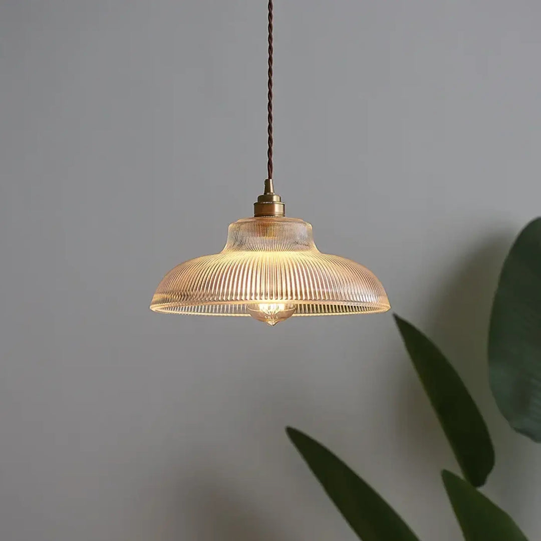 Suspension luminaire vintage verre transparent cannelé élégant