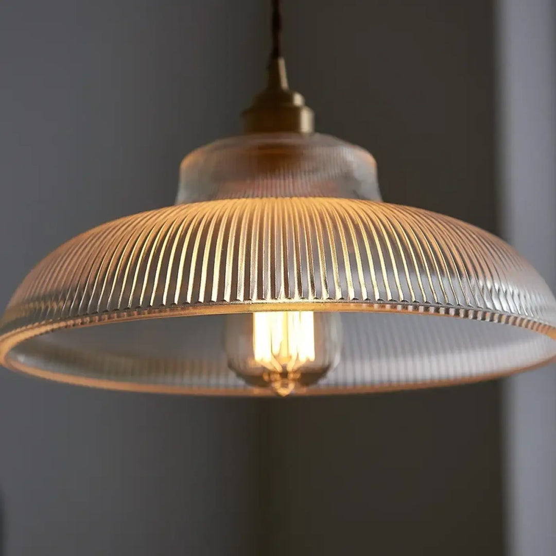 Suspension luminaire vintage verre transparent cannelé élégant