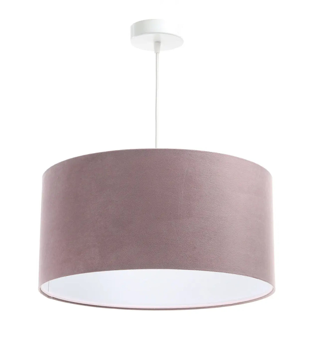 Suspension luminaire violet clair en velours mauve doux avec intérieur blanc et fixation au plafond classique jasmin