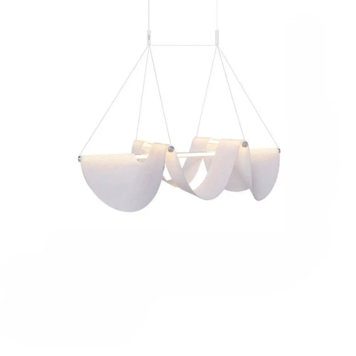 Suspension luminaire nautilus blanc avec voilage ondulé contemporain en acrylique semi-transparent suspendu par cordons fins