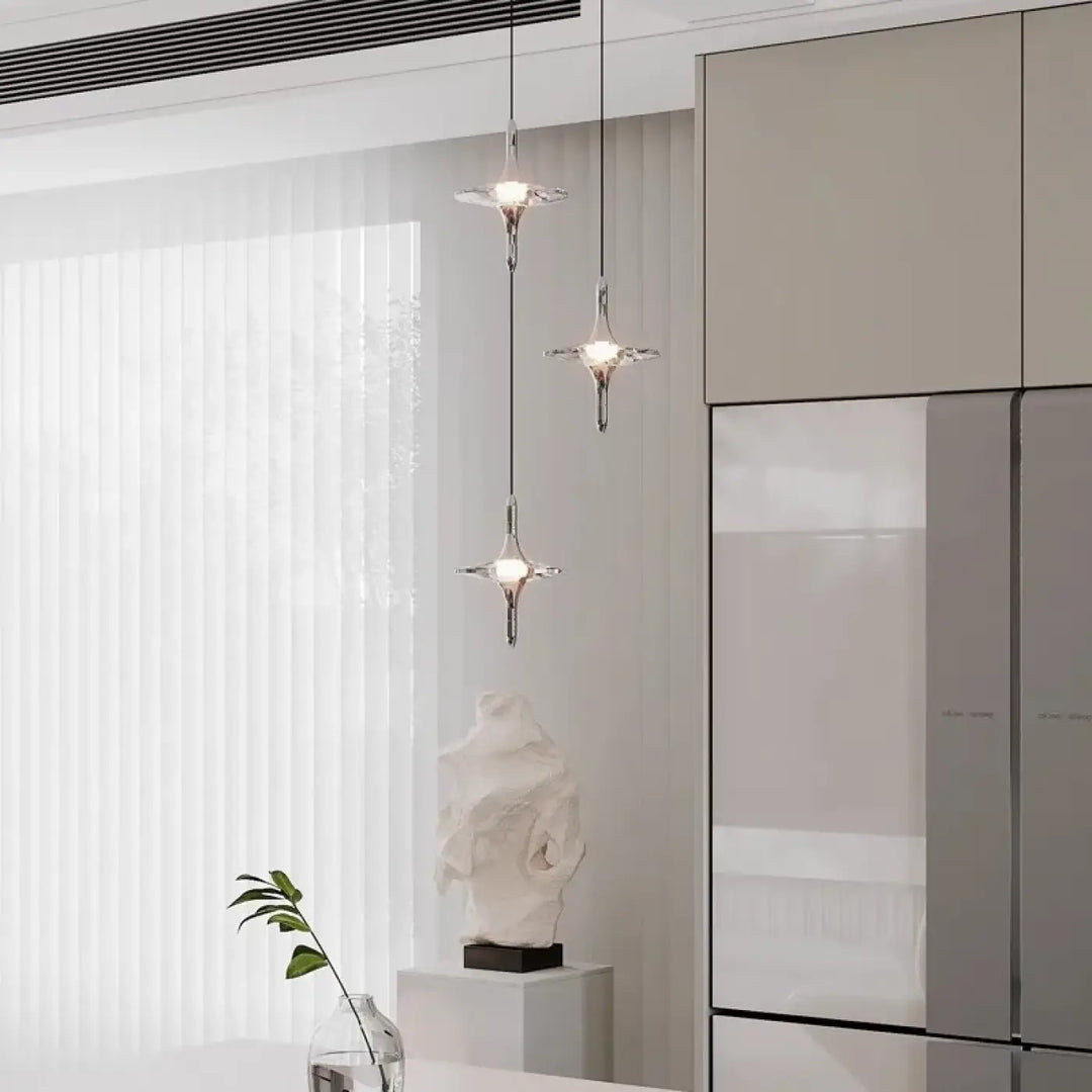 Suspension lumineuse design cristal moderne argent