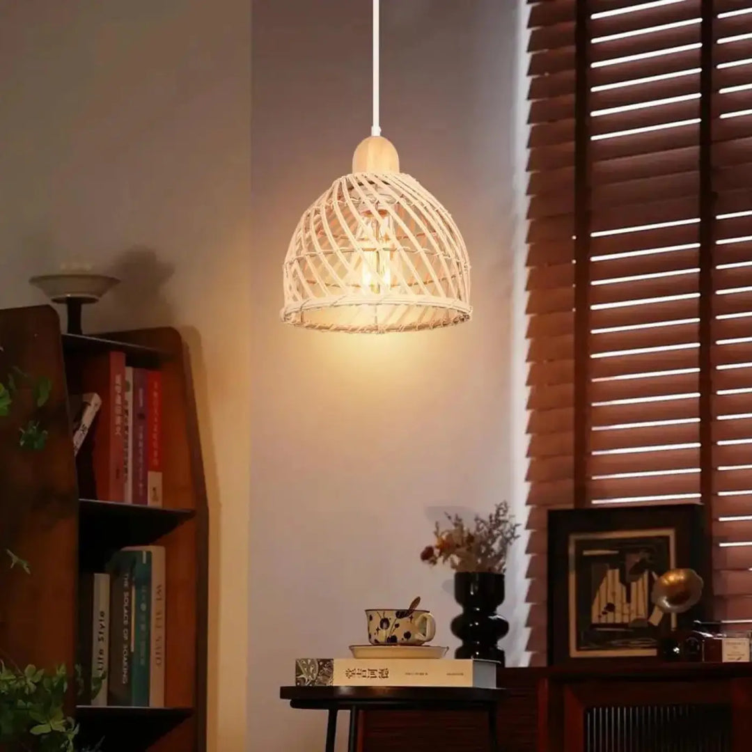 Suspension naturelle triple en osier clair