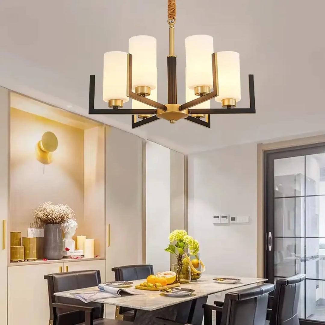 Suspension Lustre Contemporain Noir Doré Et Abat Jour Verre Chic