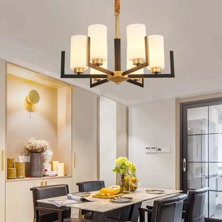 Suspension Lustre Contemporain Noir Doré Et Abat Jour Verre Chic