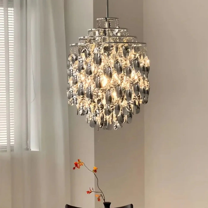 Suspension luxe acrylique dorée design moderne led raffiné