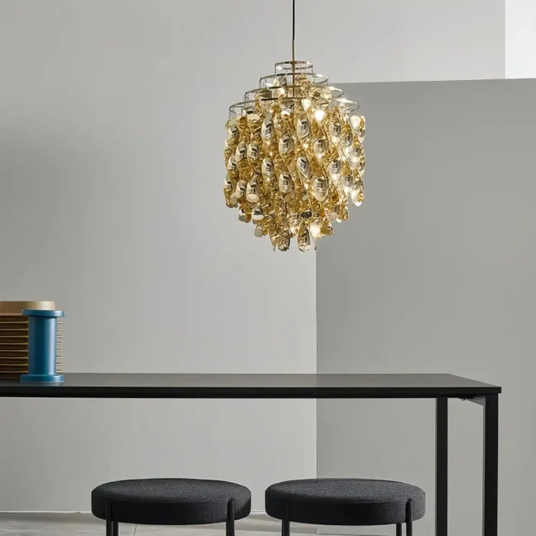 Suspension luxe acrylique dorée design moderne led raffiné