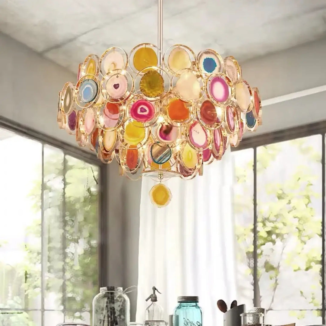 Suspension en agate naturelle prestige doré multicolor chic