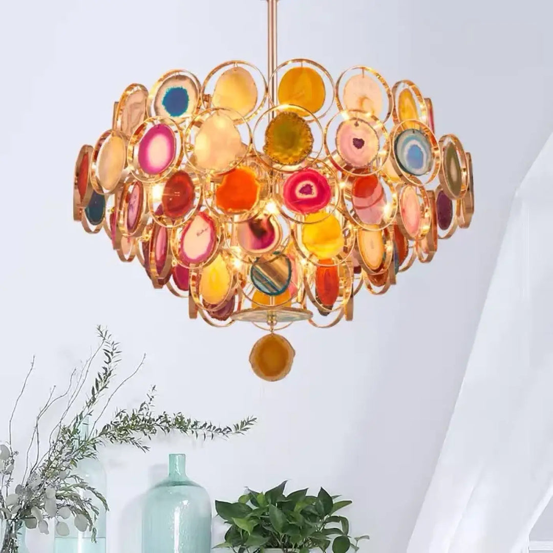 Suspension en agate naturelle prestige doré multicolor chic