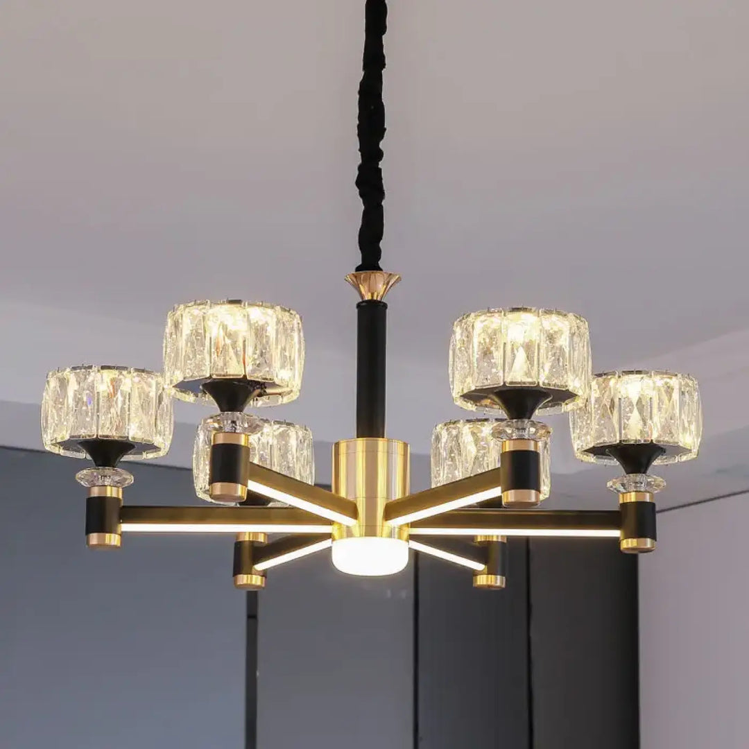Suspension Luxueuse Design Verre Taillé Noir Et Doré

