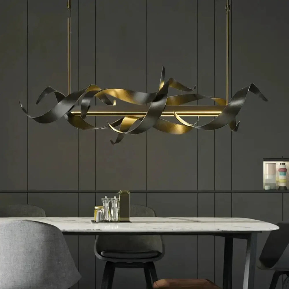 Postmodern Wrought Iron Restaurant Pendant Light Luxury Metal Pendant Light Living Room Front Desk Bar Decoration LED