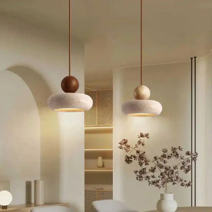 Suspension moderne béton et bois forme donut style scandinave chic