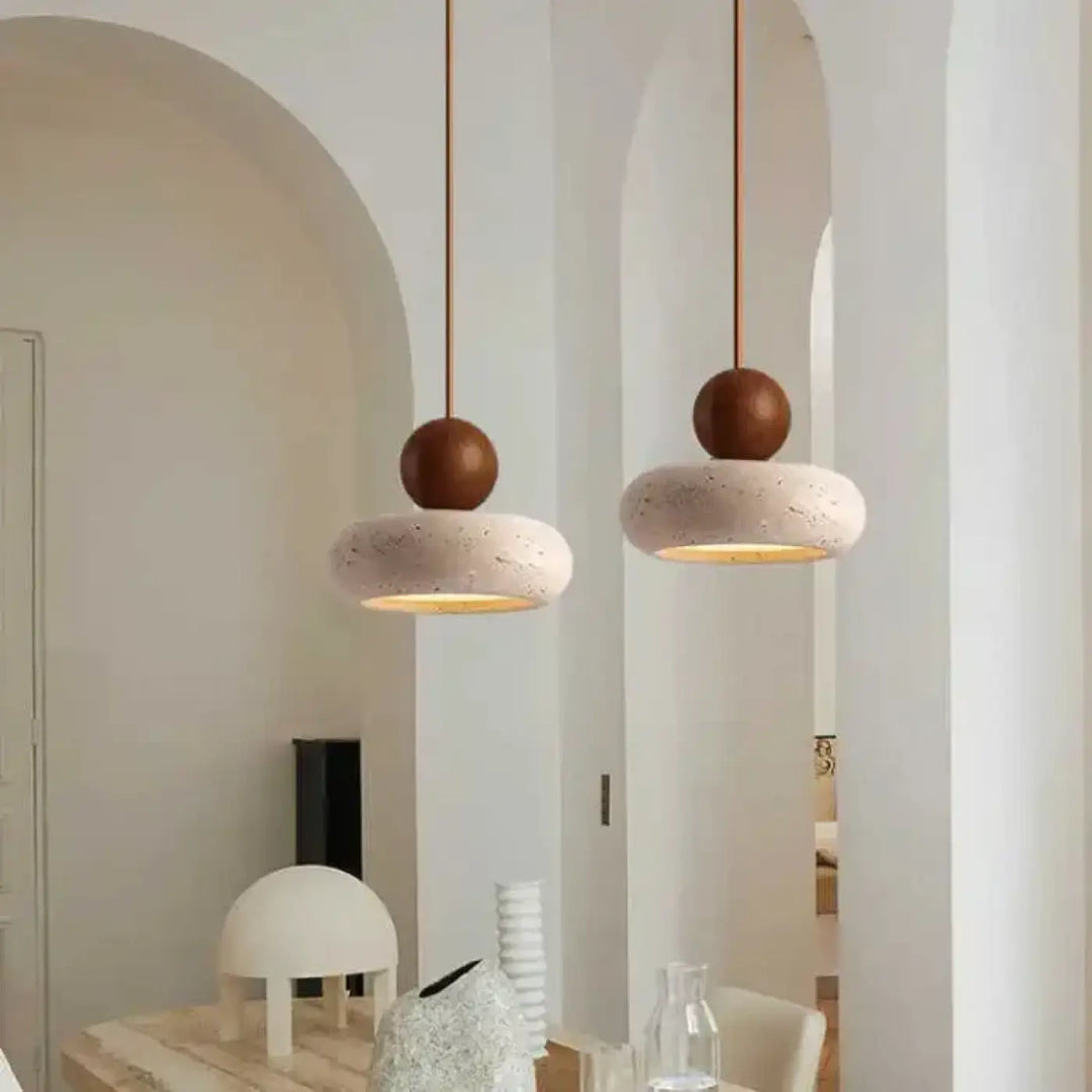 Suspension moderne béton et bois forme donut style scandinave chic