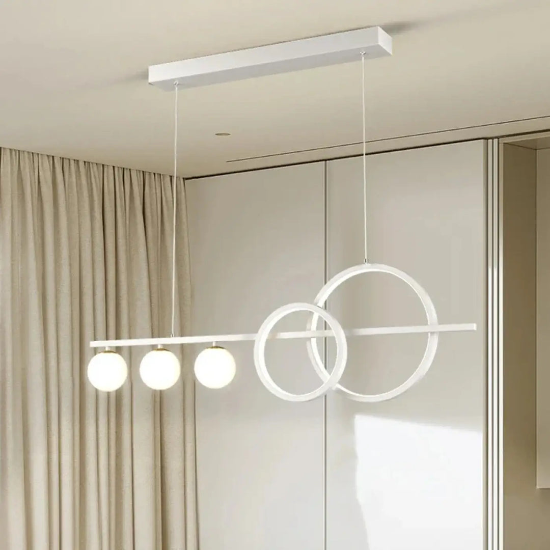 Suspension moderne blanche barre linéaire avec anneaux led