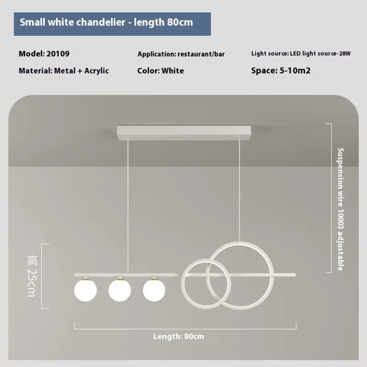 Suspension moderne blanche barre linéaire avec anneaux led