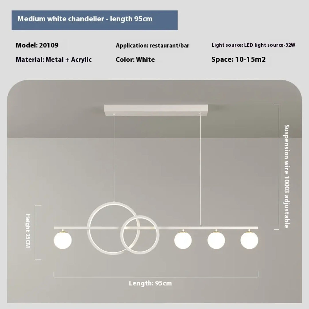 Suspension moderne blanche barre linéaire avec anneaux led