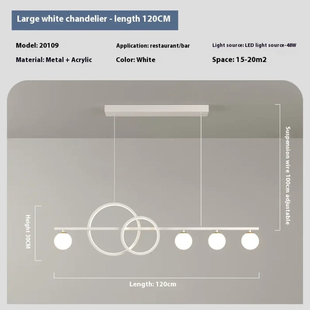Suspension moderne blanche barre linéaire avec anneaux led