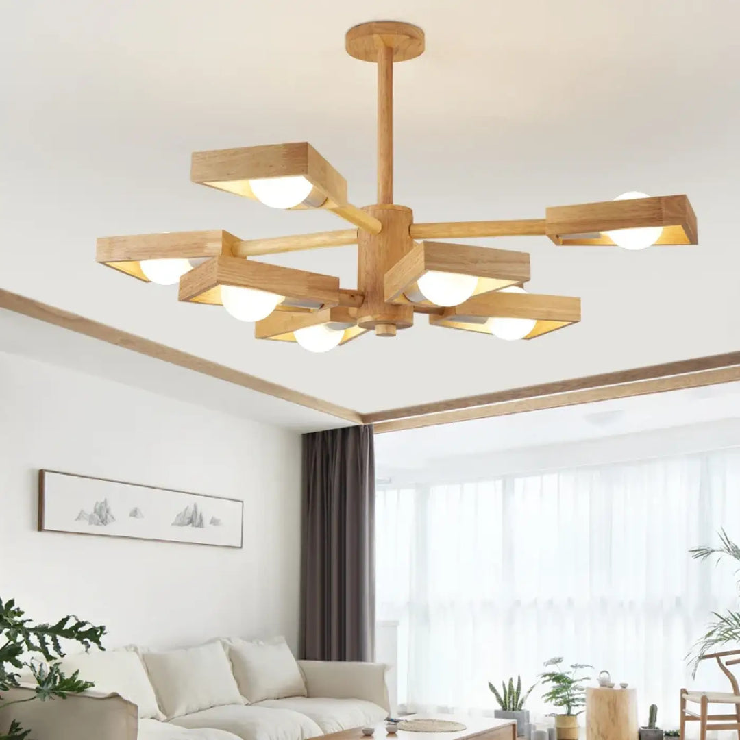 Suspension moderne en bois naturel et en formes géométriques