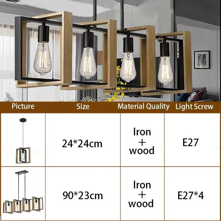 Suspension moderne carrée bois noir style industriel chic