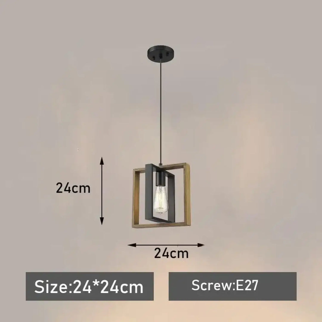 Suspension moderne carrée bois noir style industriel chic