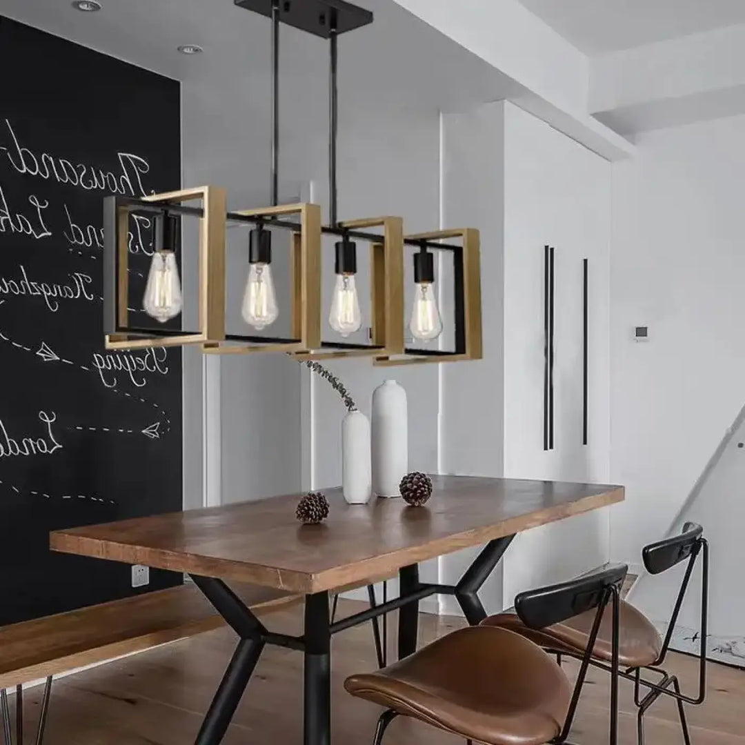 Suspension moderne carrée bois noir style industriel chic