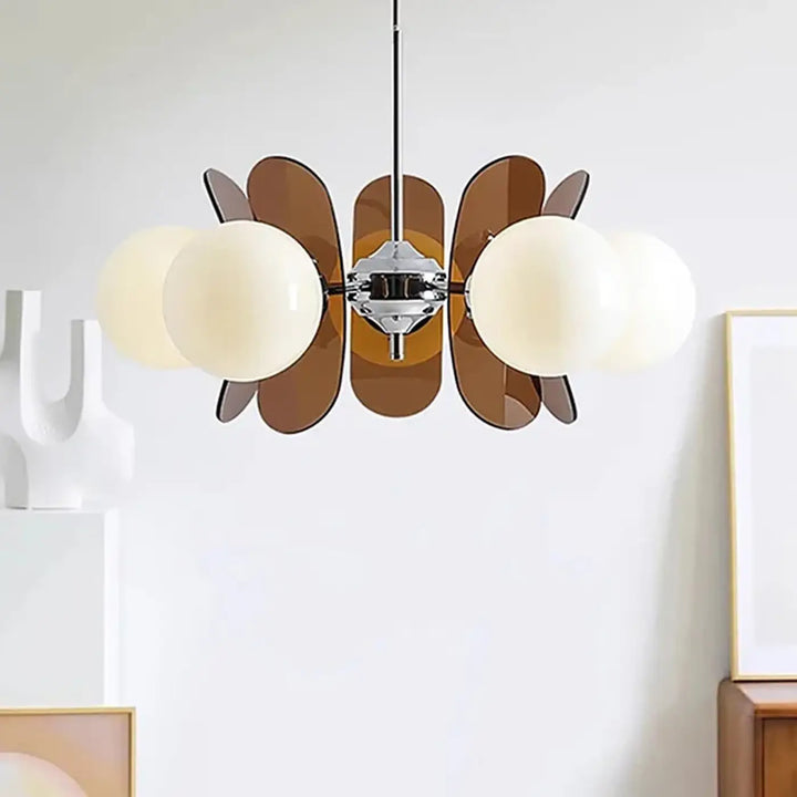 Suspension moderne chrome globes verre design rétro

