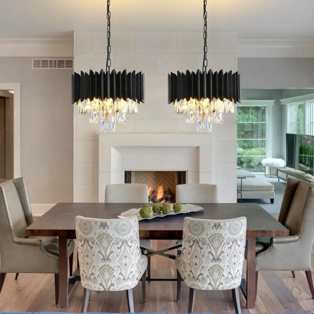 Suspension Moderne Cristal Noir Or Rose Pour Salle À Manger

