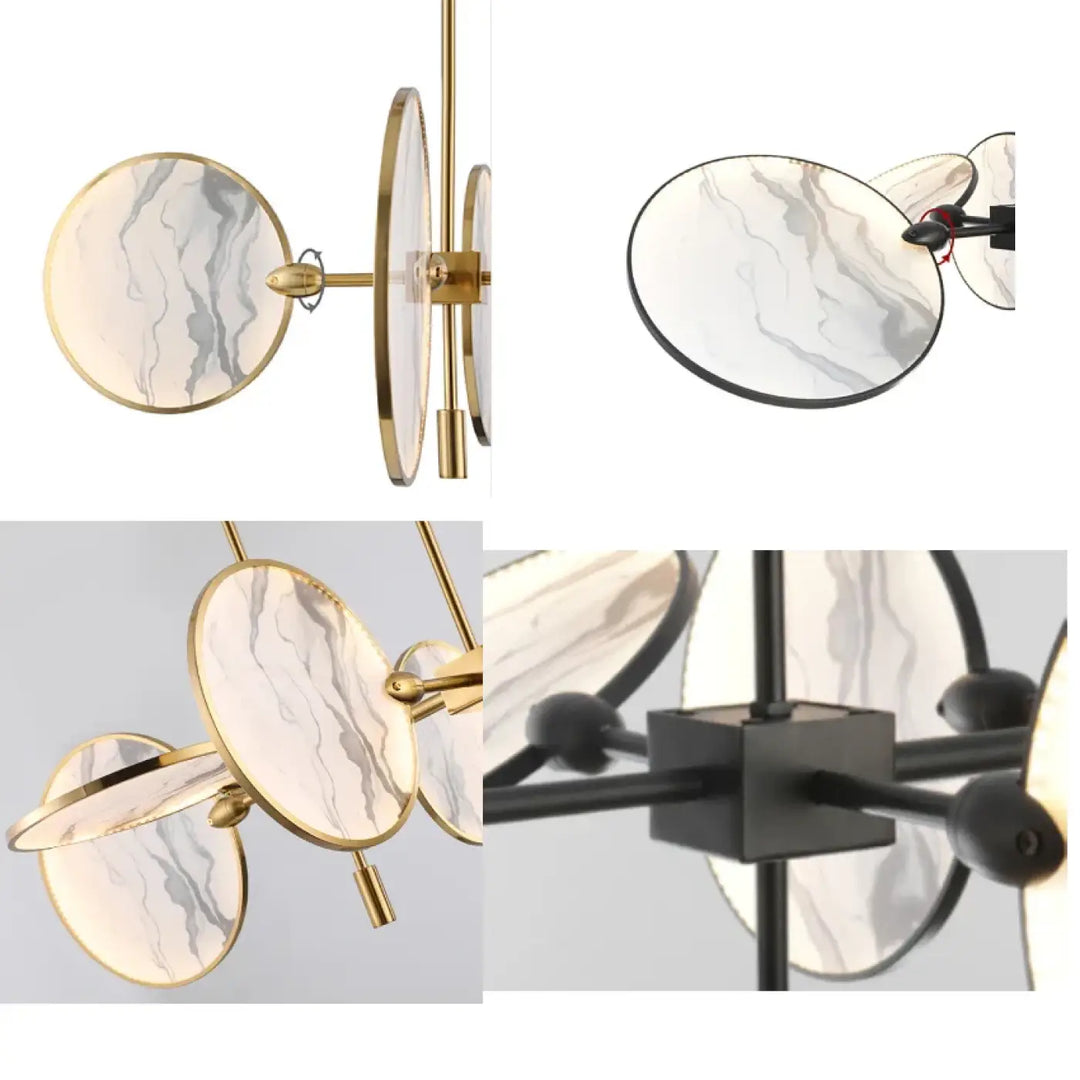 Suspension Moderne Dorée Avec Disques Marbre Élégants