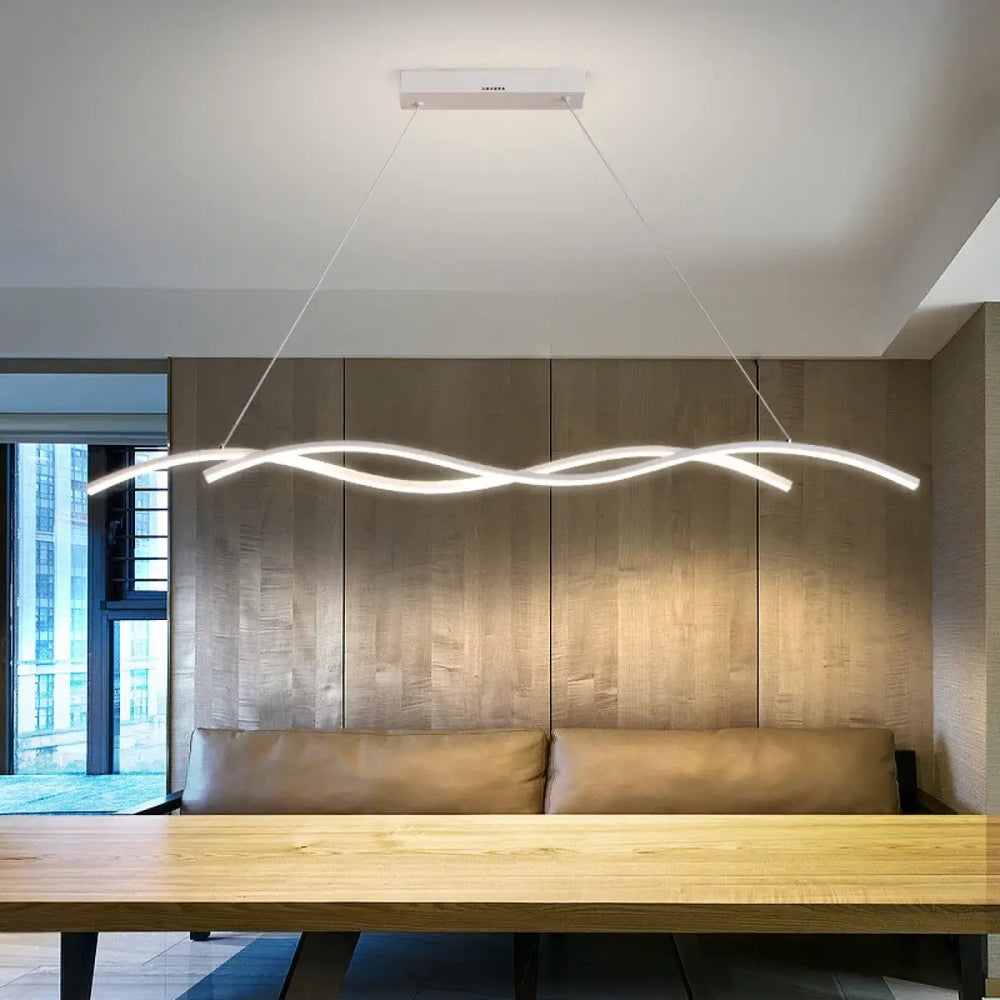 Suspension moderne minimaliste en vague ondulée avec LED intégrée

