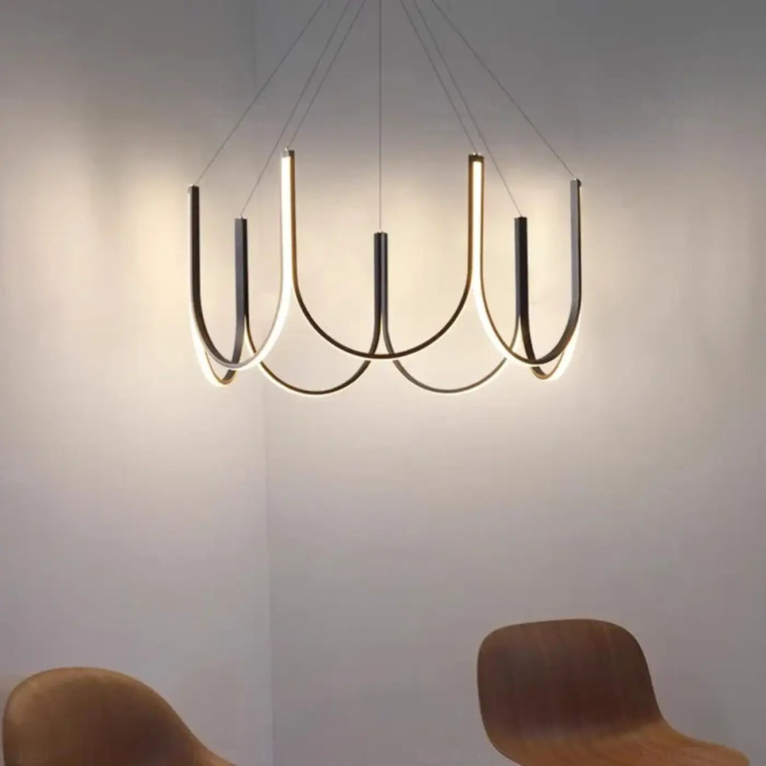 Suspension Moderne Noire Et Dorée En Forme D’Arche Lumineuse