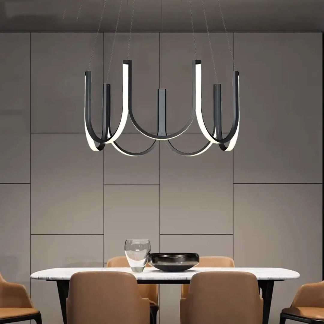 Suspension Moderne Noire Et Dorée En Forme D’Arche Lumineuse