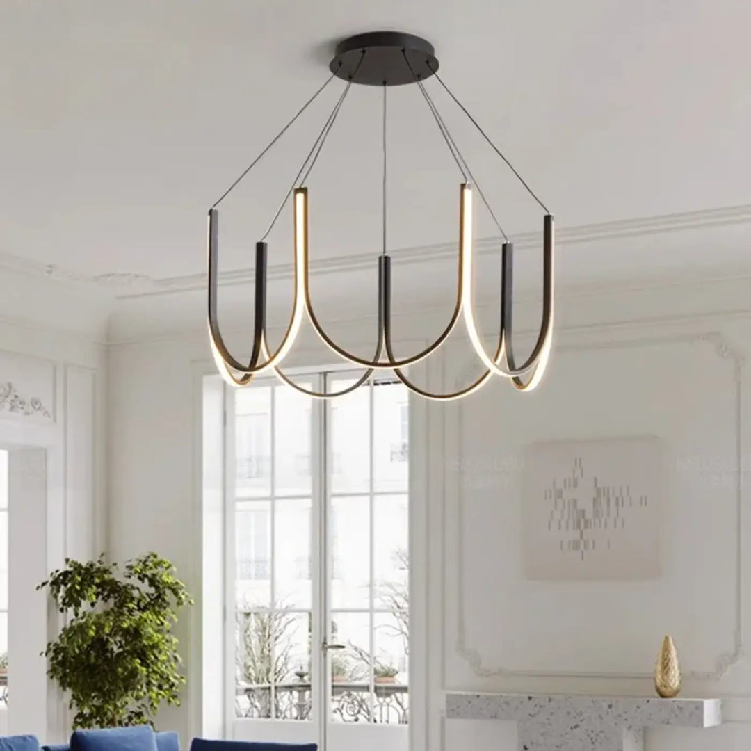 Suspension Moderne Noire Et Dorée En Forme D’Arche Lumineuse