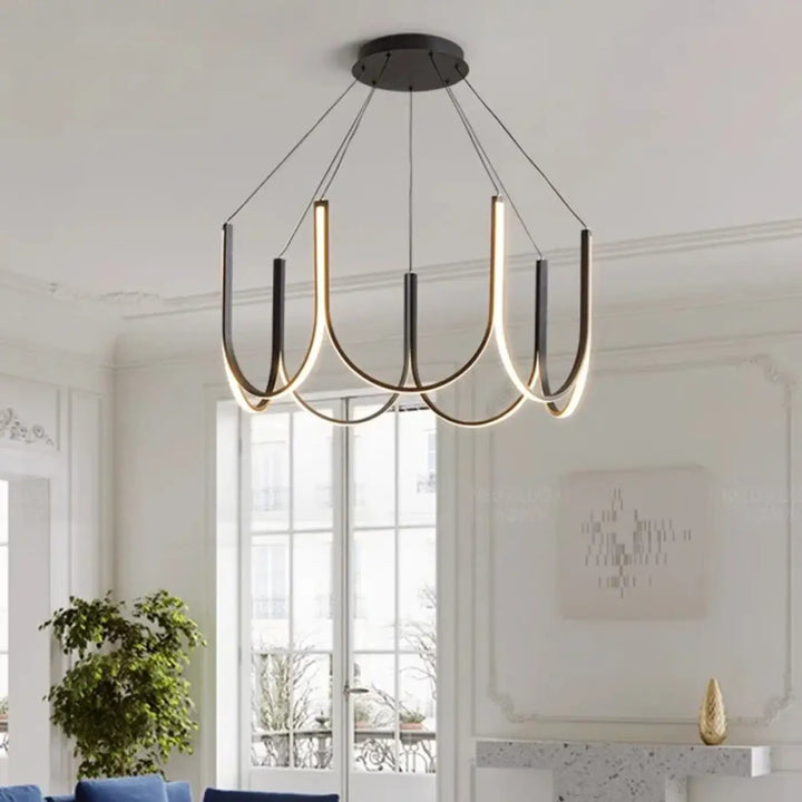 Suspension Moderne Noire Et Dorée En Forme D’Arche Lumineuse