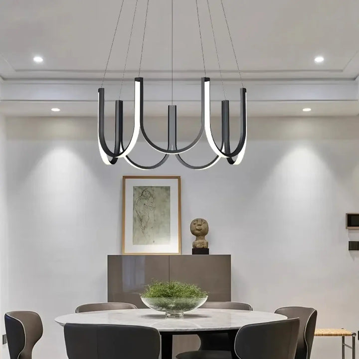 Suspension Moderne Noire Et Dorée En Forme D’Arche Lumineuse