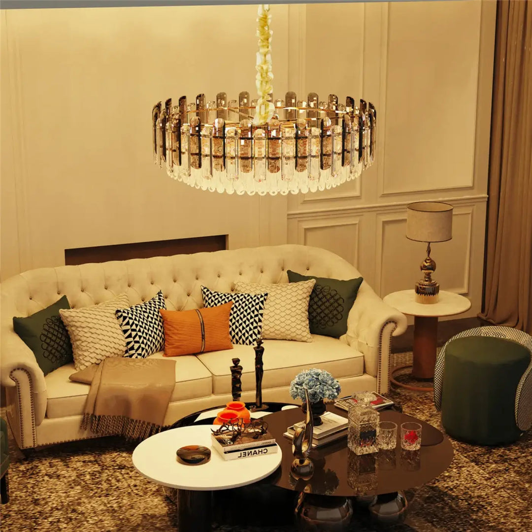 Suspension moderne rond cristal argenté raffinée pour salon