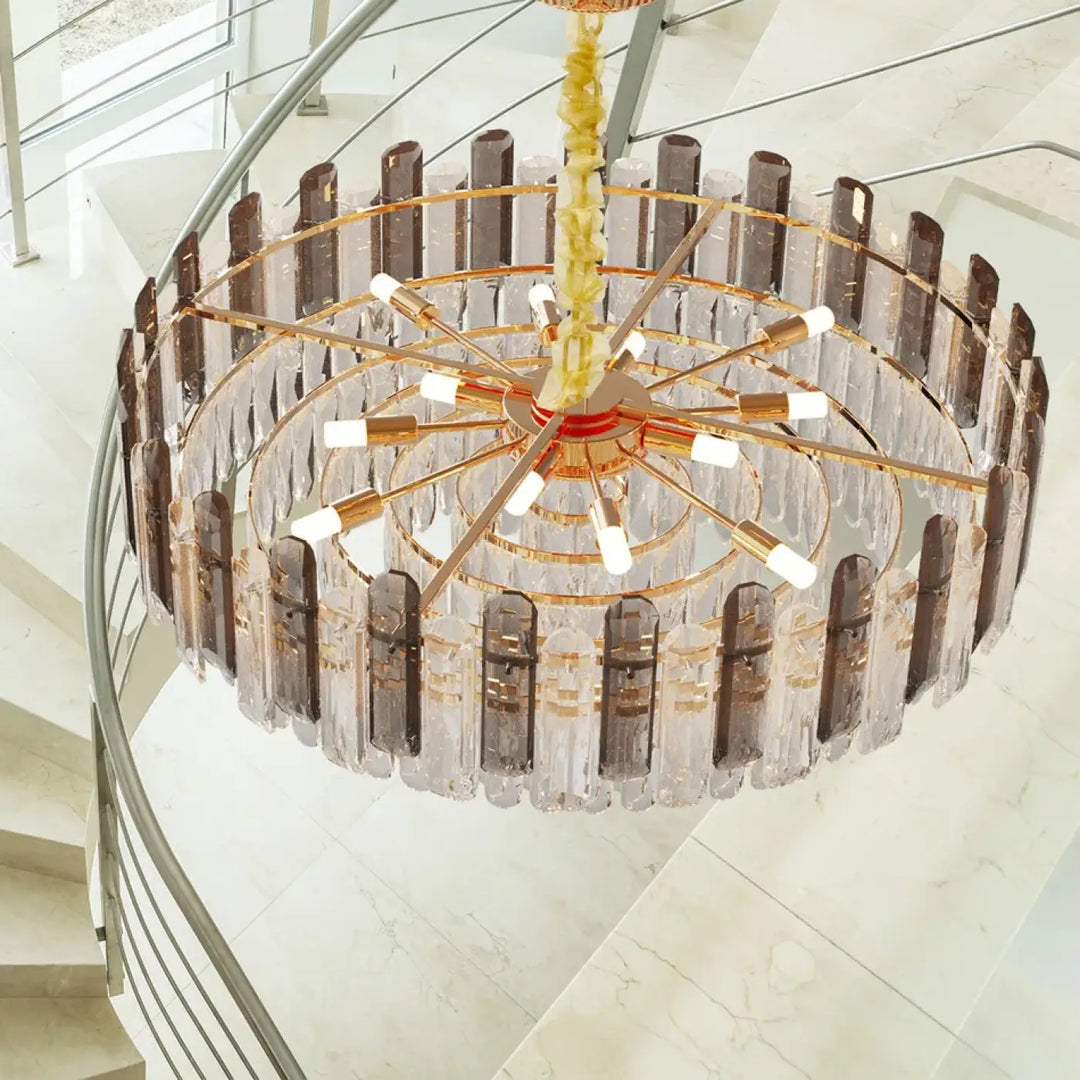 Suspension moderne rond cristal argenté raffinée pour salon