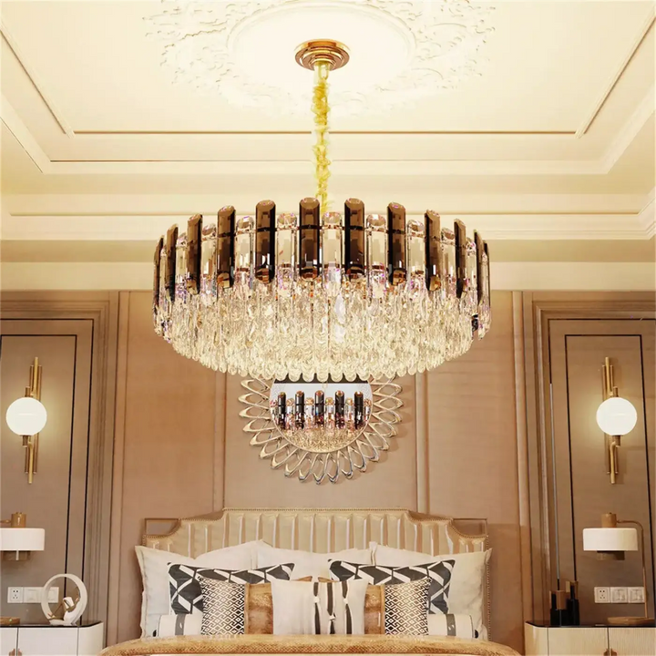 Suspension moderne rond cristal argenté raffinée pour salon