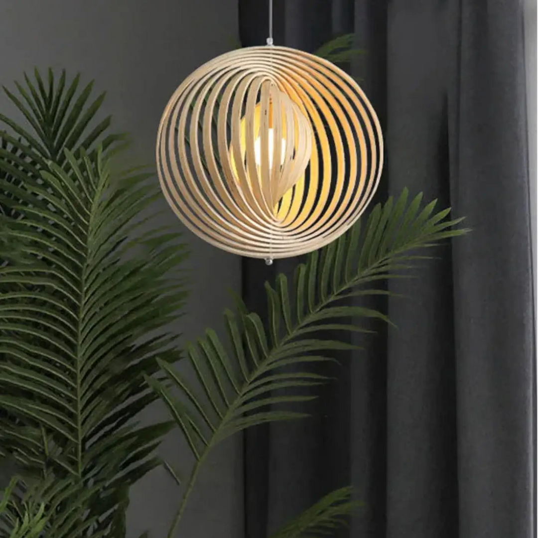Suspension sphérique anneaux style graphique noir beige chic
