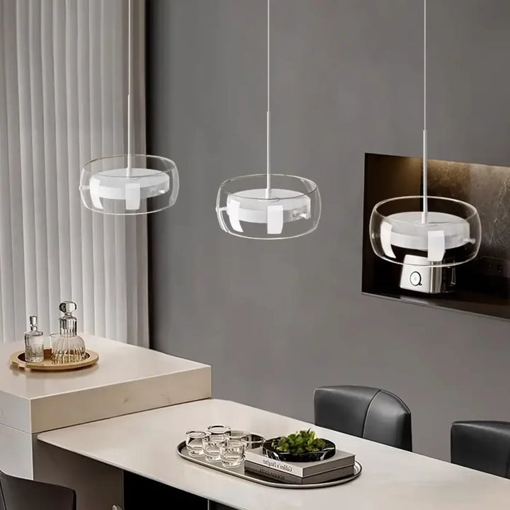 Suspension Moderne Trio Verre Transparent et LED Intégrée

