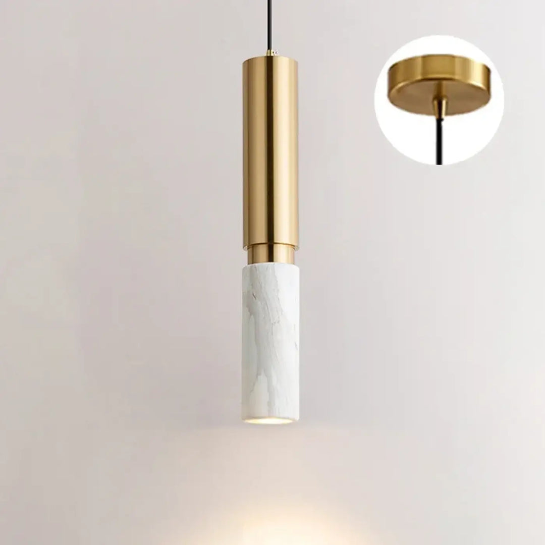 Suspension lumineuse jade tube doré avec bas en marbre blanc pour une décoration intérieure moderne élégante
