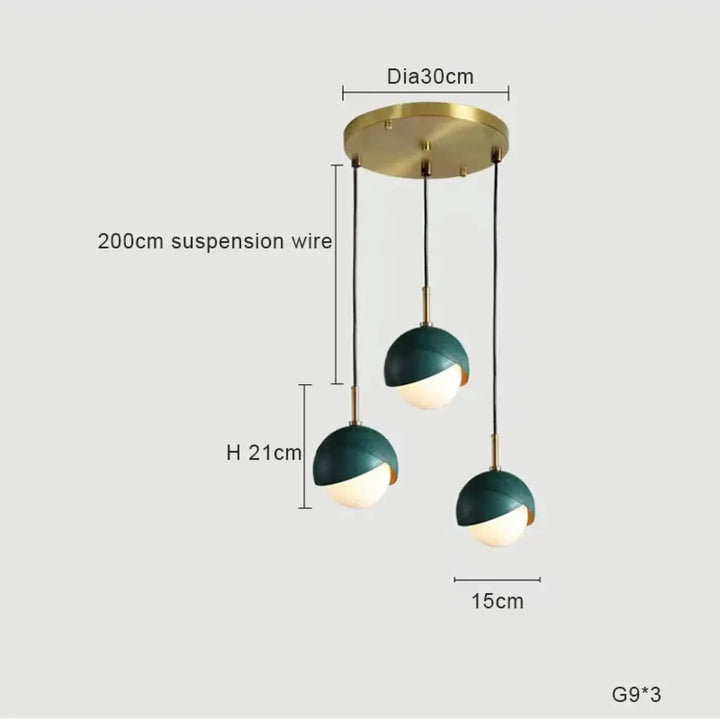 Suspension moderne vert et doré multisuspensions