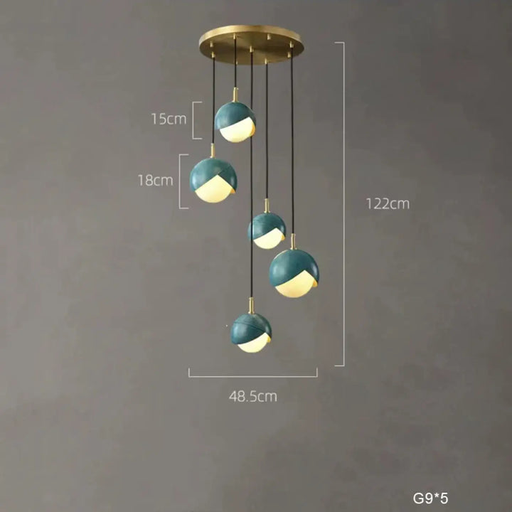 Suspension moderne vert et doré multisuspensions
