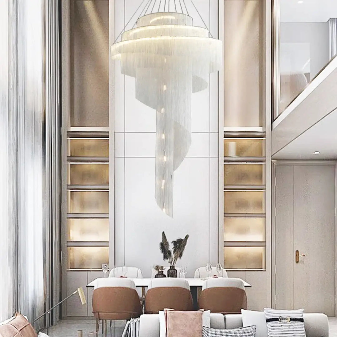 Suspension Monumentale Lustre Cascade Cristal Haut De Gamme