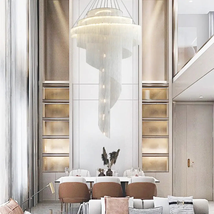Suspension Monumentale Lustre Cascade Cristal Haut De Gamme