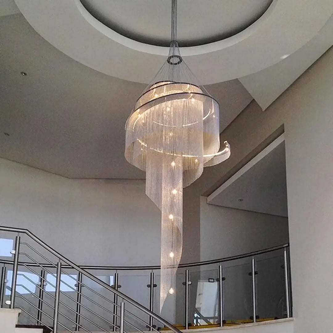 Suspension Monumentale Lustre Cascade Cristal Haut De Gamme
