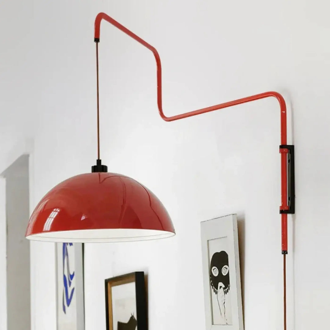 Applique murale redall en forme de dôme rouge avec bras métallique industriel incurvé la lighting fixture élégante