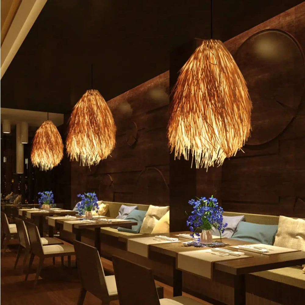 Suspension Naturelle Raphia Effet Plume Design Bohème Chic